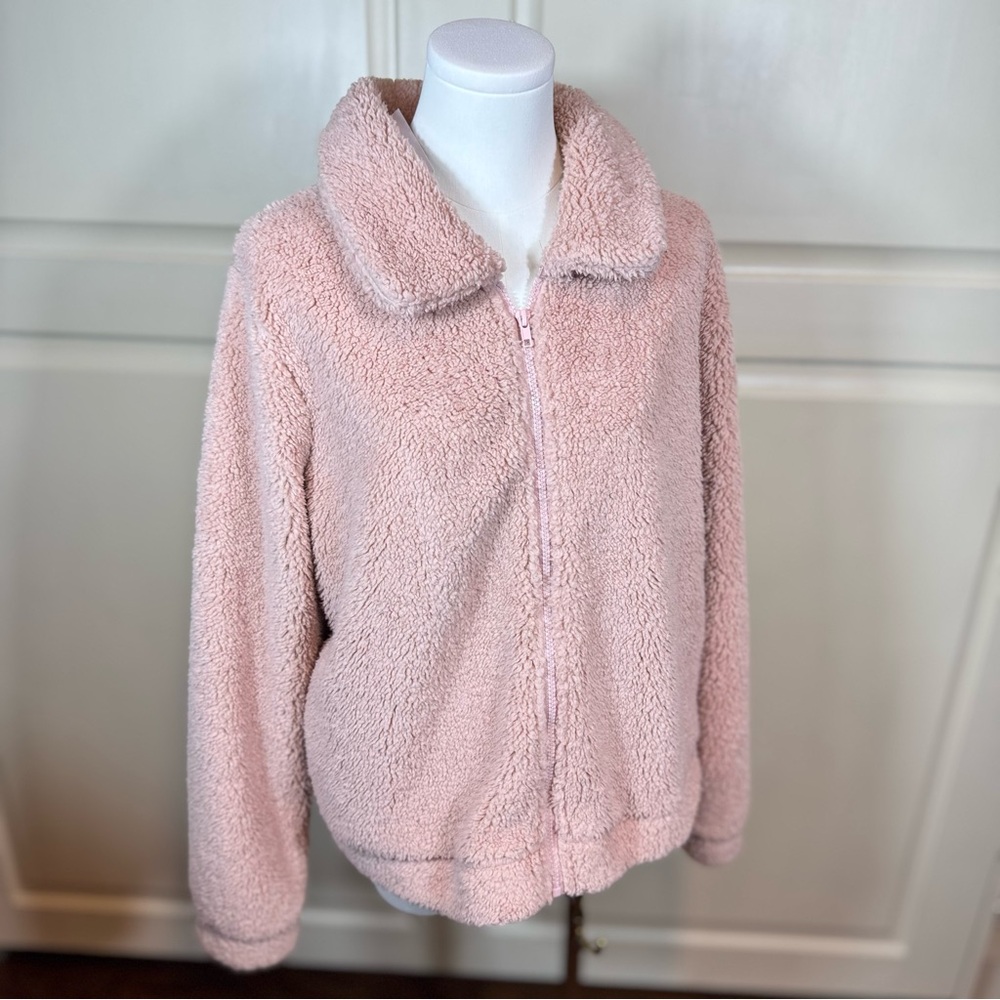 NWT soft Z Supply Plush Cozy Jacket in Pastel Blush Pink full zipper comfort fit - Picture 4 of 9